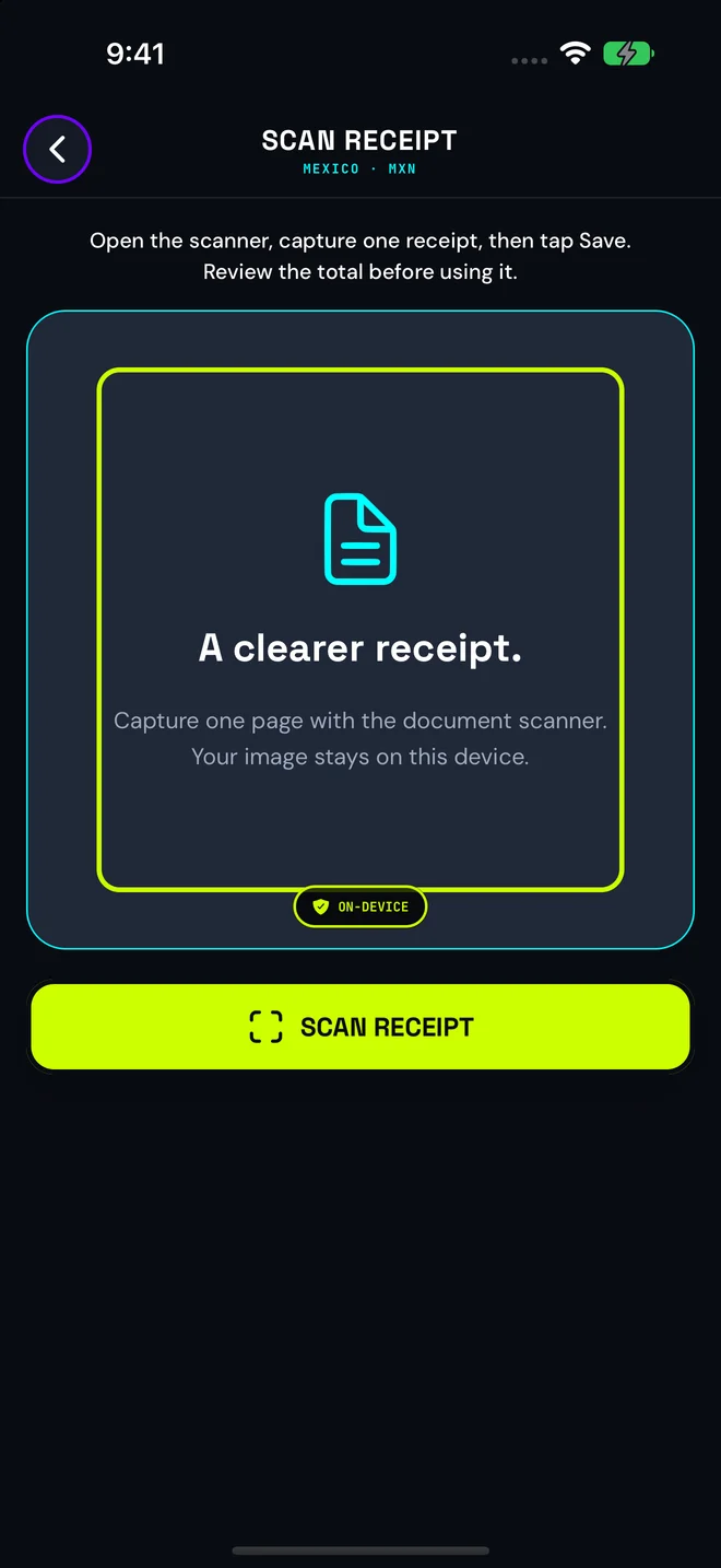 CurrencyQuest receipt scanner screen